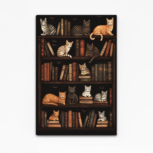 Cats Resting on Books Cat Art – angled canvas view on white background