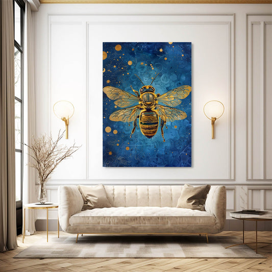 Celestial Bee Art — 3d canvas print in blue tones, view 3