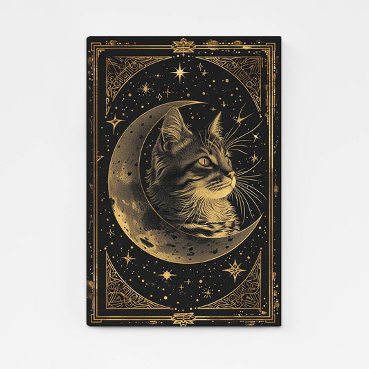 Celestial Cat Wall Art – angled canvas view on white background
