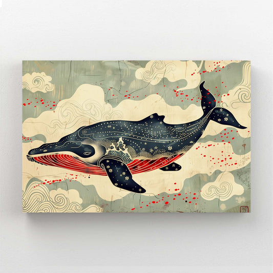 Celestial Kumo Whale Art — japanese art canvas print in brown tones, canvas print on white background