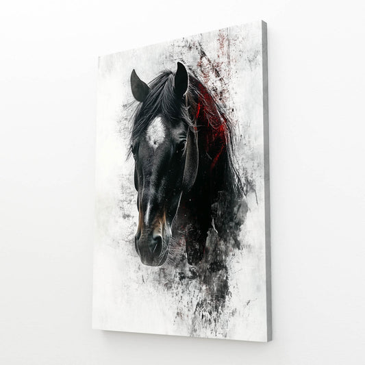 Charcoal Grit Portrait Horse Prints — contemporary canvas print, angled canvas view on white background