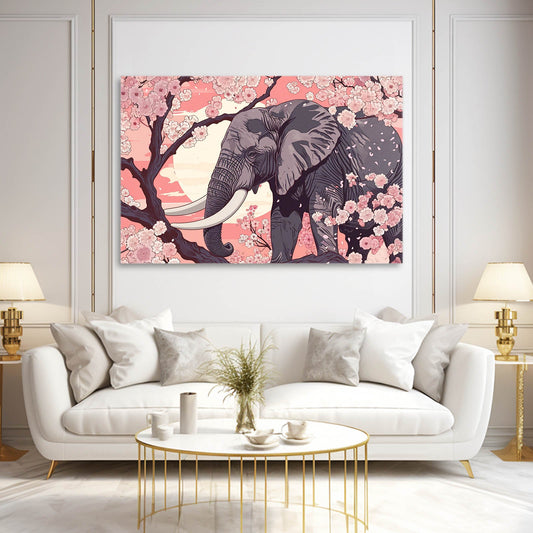 Cherry Blossom Elephant Art — fantasy canvas print in pink tones, view 3