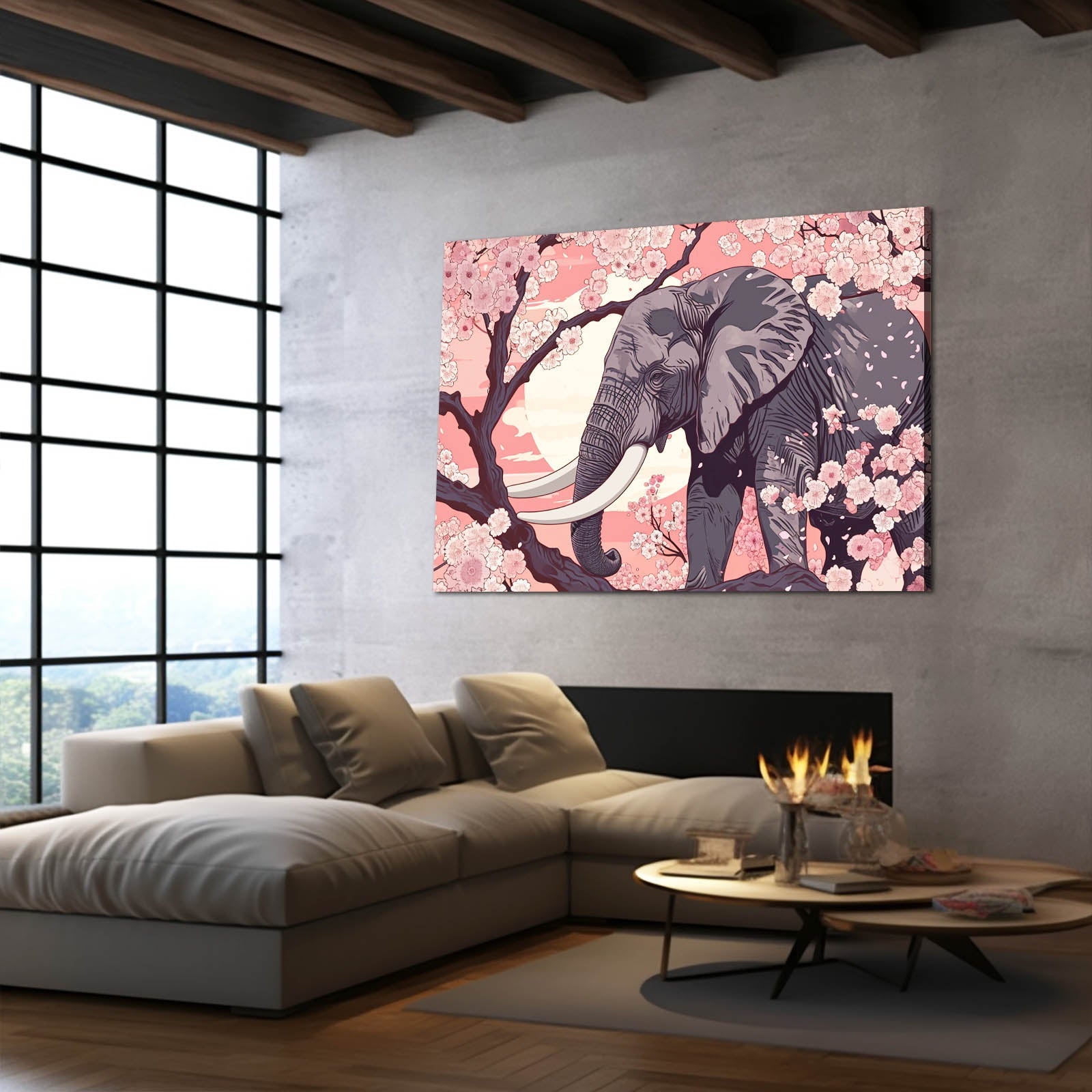 Cherry Blossom Elephant Art