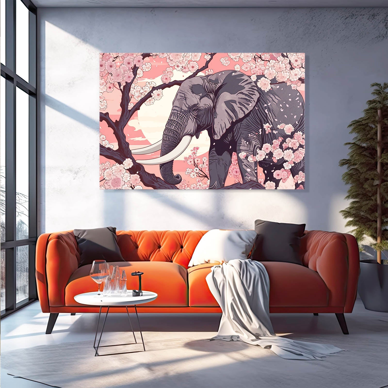 Cherry Blossom Elephant Art