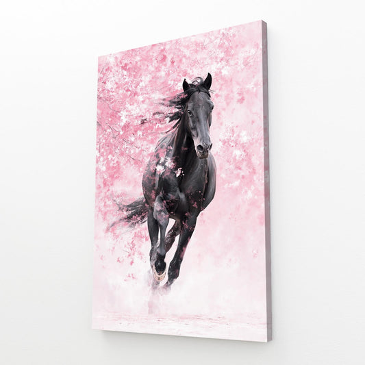 Cherry Blossom Horse Artwork – angled canvas view on white background