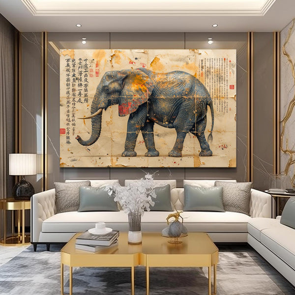 Chinese Scroll Elephant Wall Art