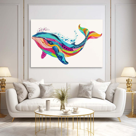 Chromatic Tide Whale Art — abstract canvas print in blue tones, view 3