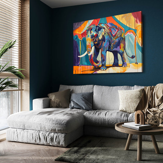 Circus Elephant Wall Art — abstract canvas print in blue tones, view 3