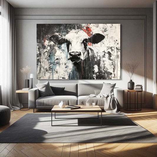 Classic Cow Art – angled canvas view on white background