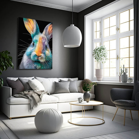 Classic Rabbit Wall Art – angled canvas view on white background