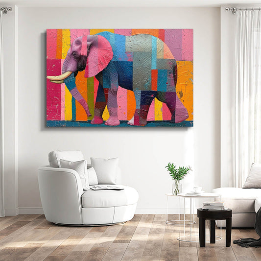 Color Block Elephant Art — abstract canvas print in pink tones, view 3