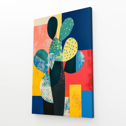 Color Block Paddles Cactus Art – angled canvas view on white background