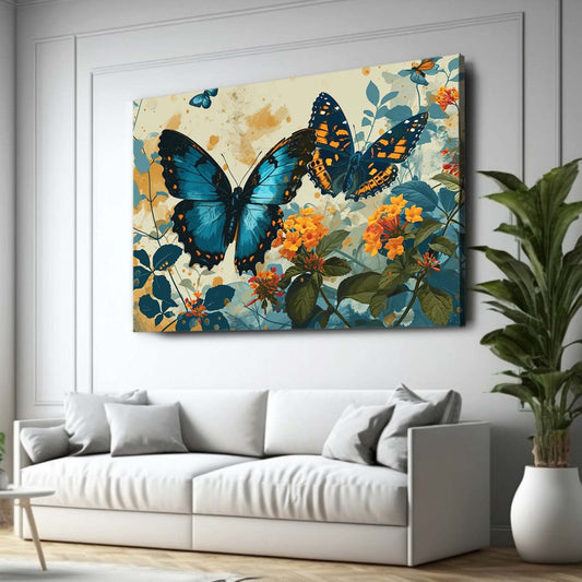 Color Harmony Butterfly Wall Art — botanical canvas print in blue tones, view 3