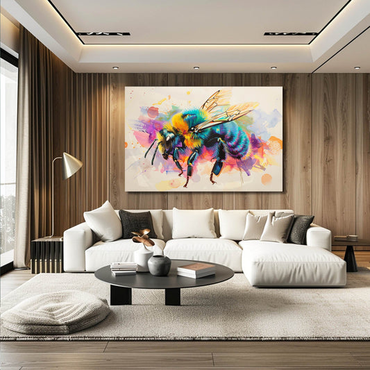 Color Splash Bee Art — abstract canvas print in white tones, view 3