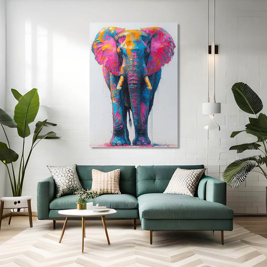 Color Splash Elephant Wall Art — pop art canvas print in blue tones, view 3