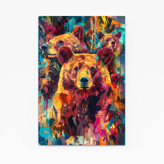 Colorful Bear Art — contemporary canvas print in orange tones, angled canvas view on white background