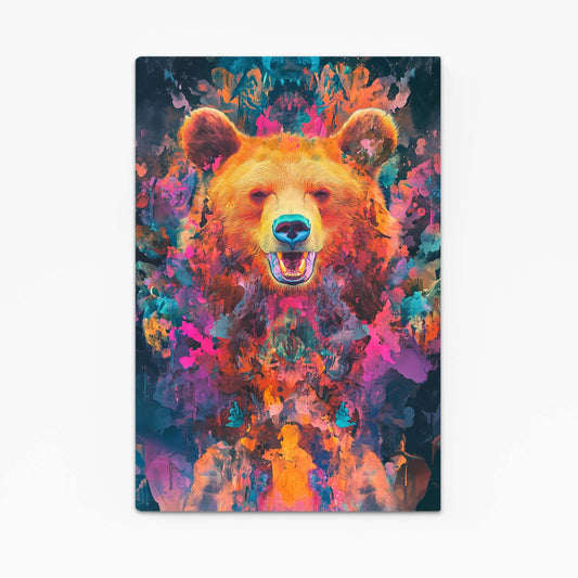 Colorful Bear Wall Art — canvas print in blue tones, canvas print on white background