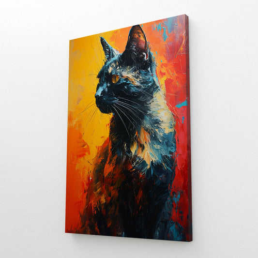 Colorful Cat Wall Art — abstract canvas print in orange tones, view 3