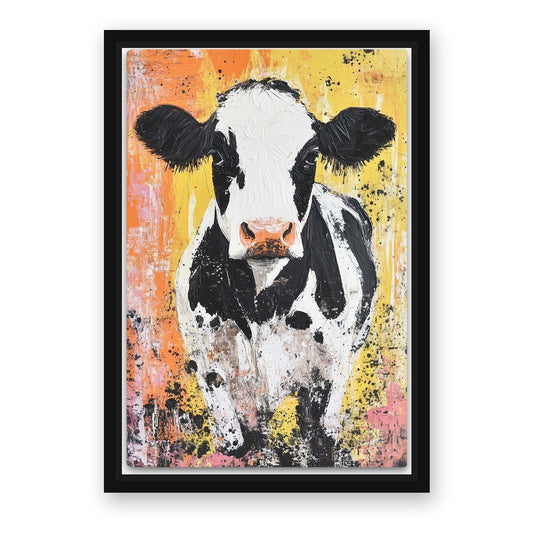 Colorful Cow Canvas – with Premium Black wood frame