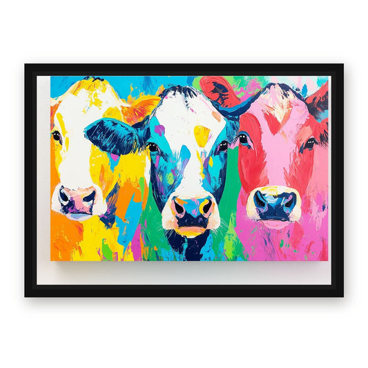Colorful Cow Wall Art – with Premium Black wood frame