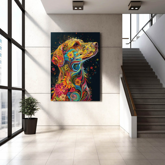 Colorful Dog Canvas Art — psychedelic canvas print in orange tones, view 3