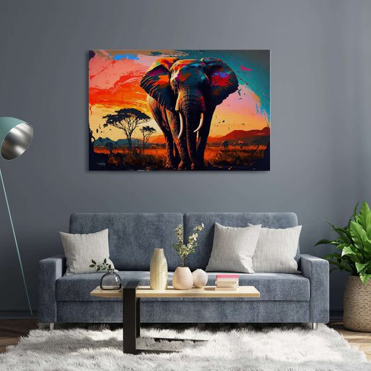 Colorful Elephant Canvas Art — abstract canvas print in orange tones, view 3