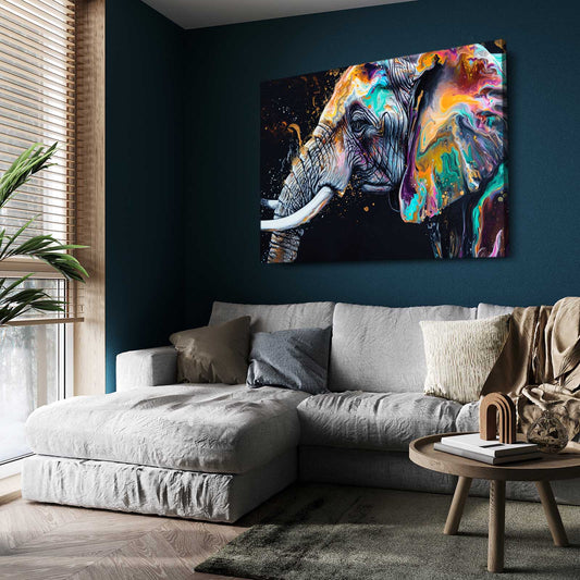 Colorful Elephant Wall Art — abstract canvas print in blue tones, view 3