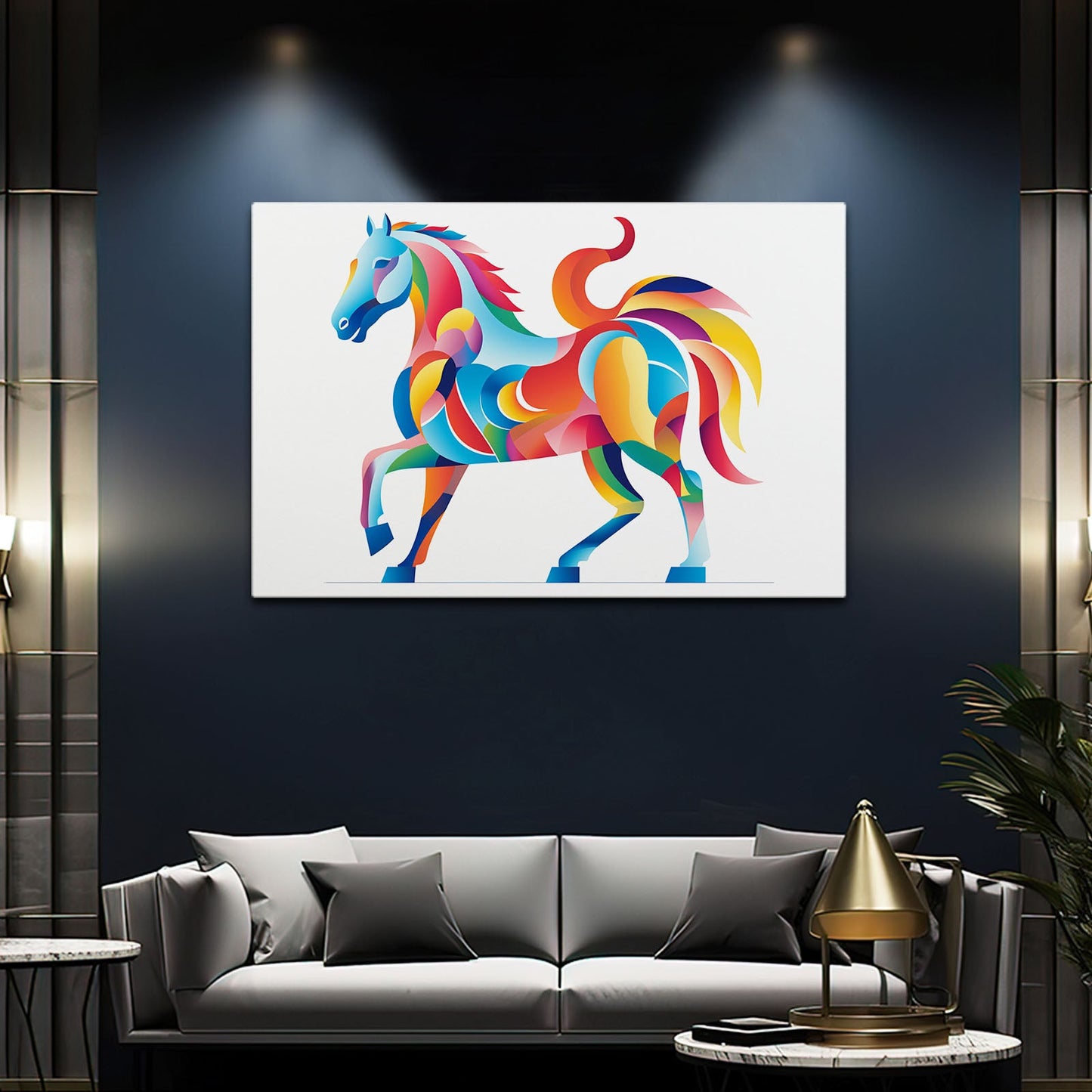 Colorful Horizontal Horse Canvas – angled canvas view on white background