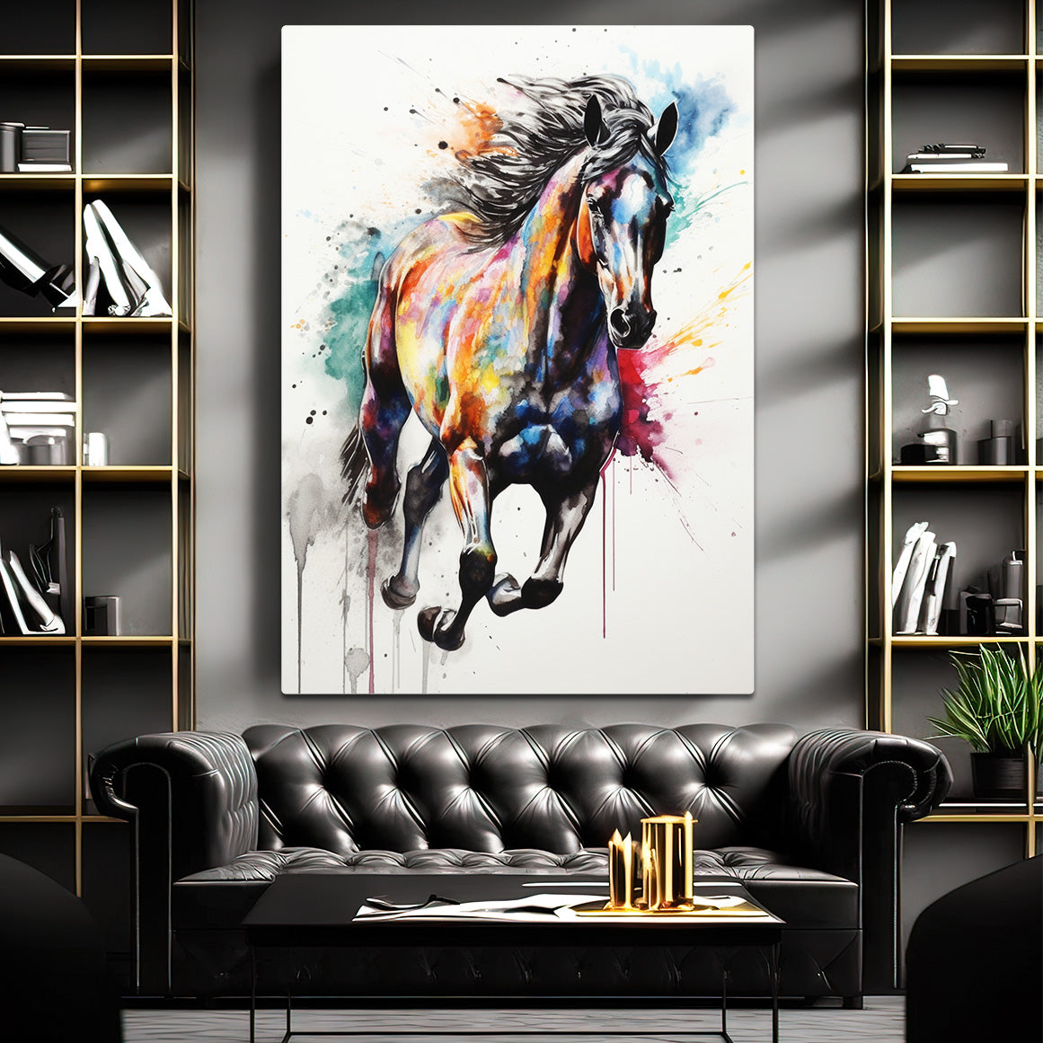 Colorful Horse Canvas Art – angled canvas view on white background