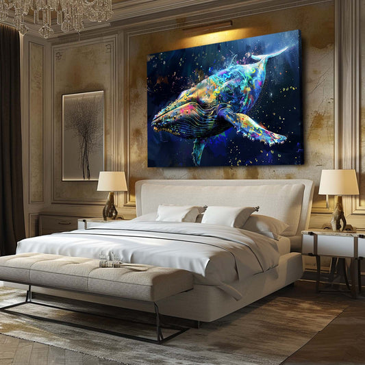 Colorful Space Whale Art — abstract canvas print in blue tones, view 3