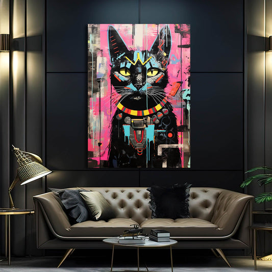 Colorful Style Cat Wall Art — graffiti canvas print in pink tones, view 3