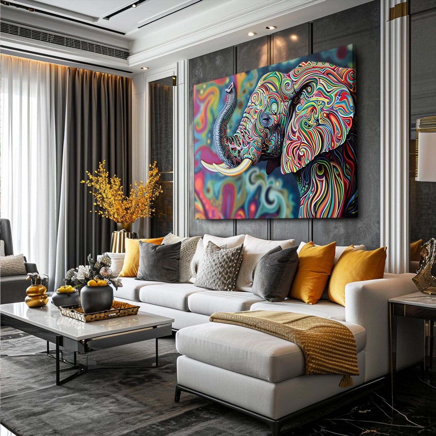 Colorful Swirl Elephant Art