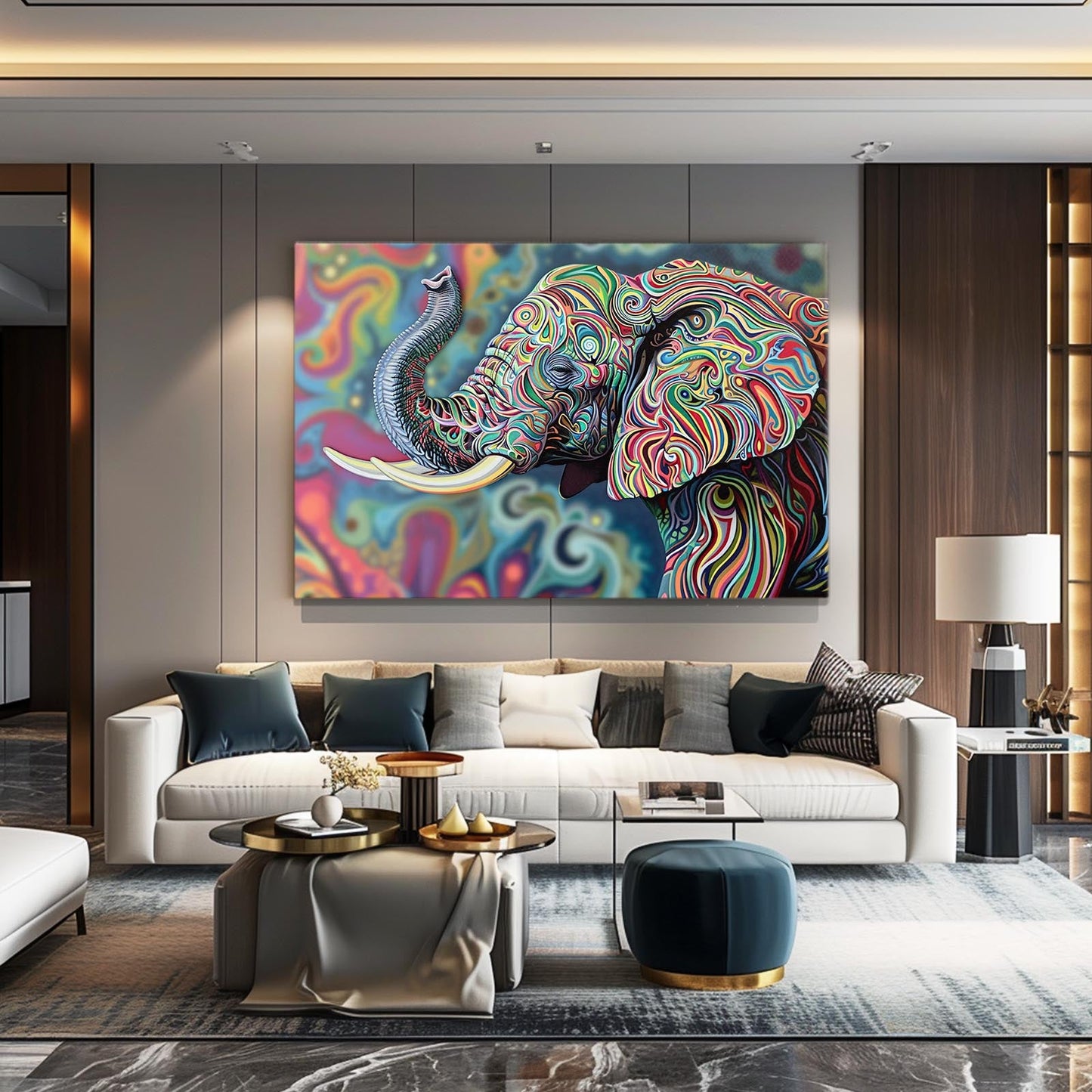 Colorful Swirl Elephant Art