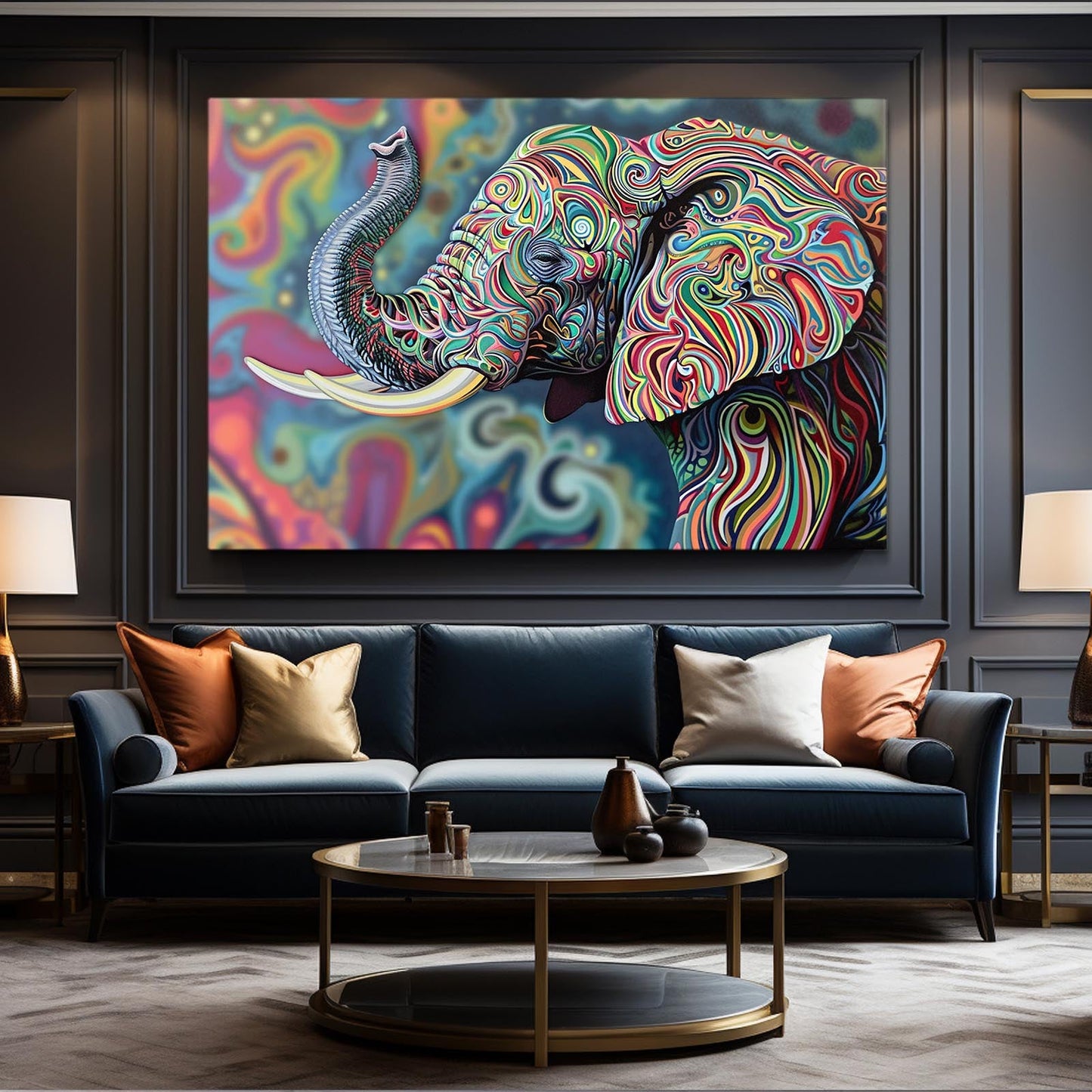 Colorful Swirl Elephant Art