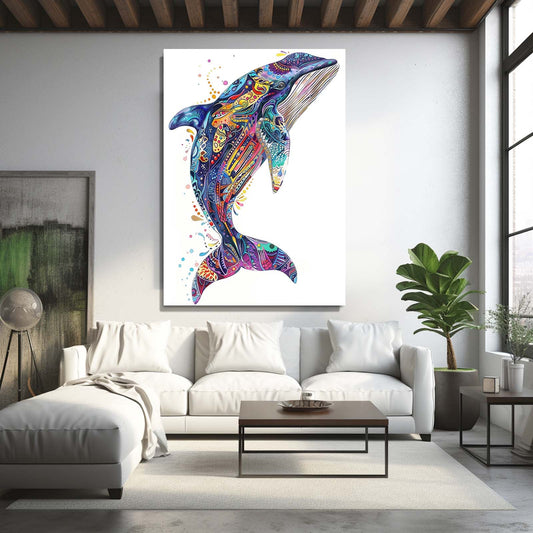 Colorful Whale Art — abstract canvas print in white tones, view 3