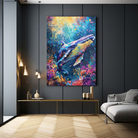 Colorful Whale Art Print — fantasy canvas print in blue tones, view 3