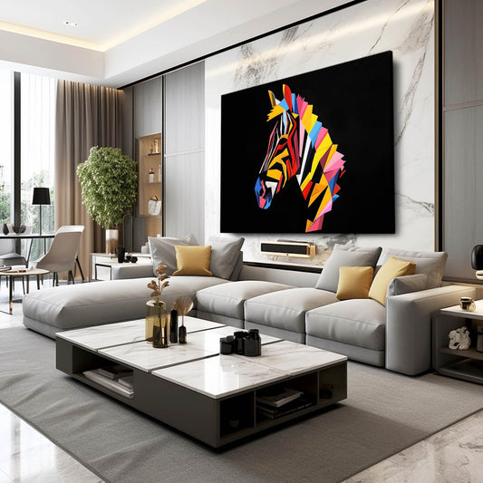 Colorful Zebra Canvas – styled in a furnished interior