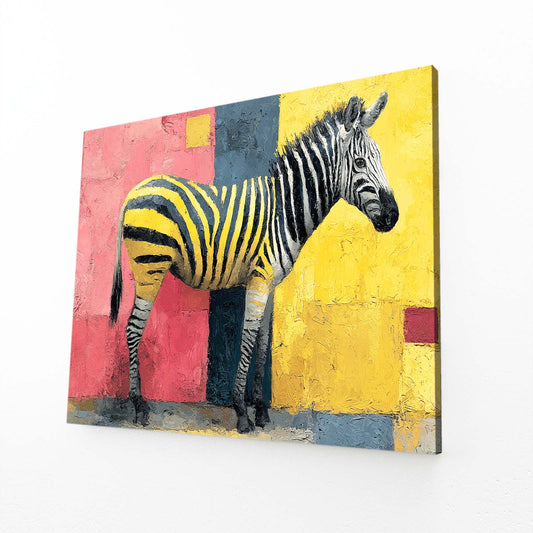 Colurful Zebra Wall Art – angled canvas view on white background