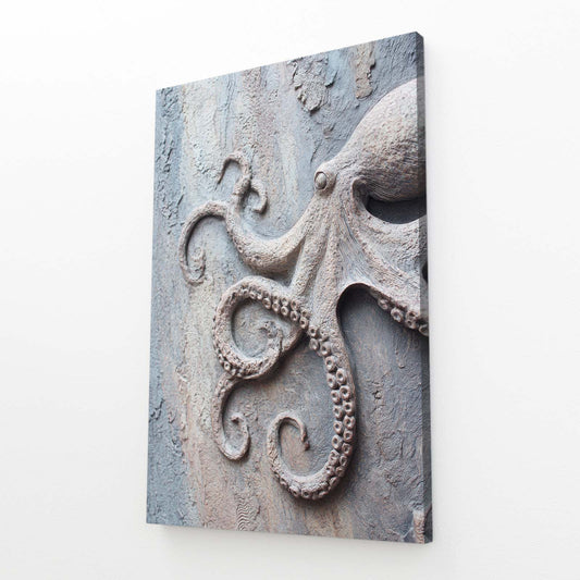 Concrete Relief Octopus Prints – angled canvas view on white background