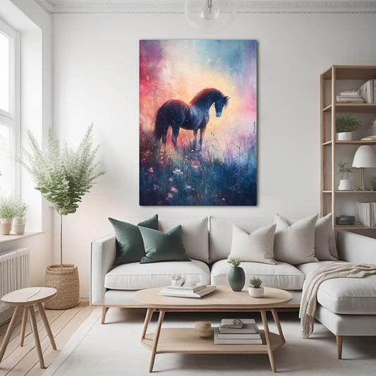 Contemporary Horse Wall Art – angled canvas view on white background
