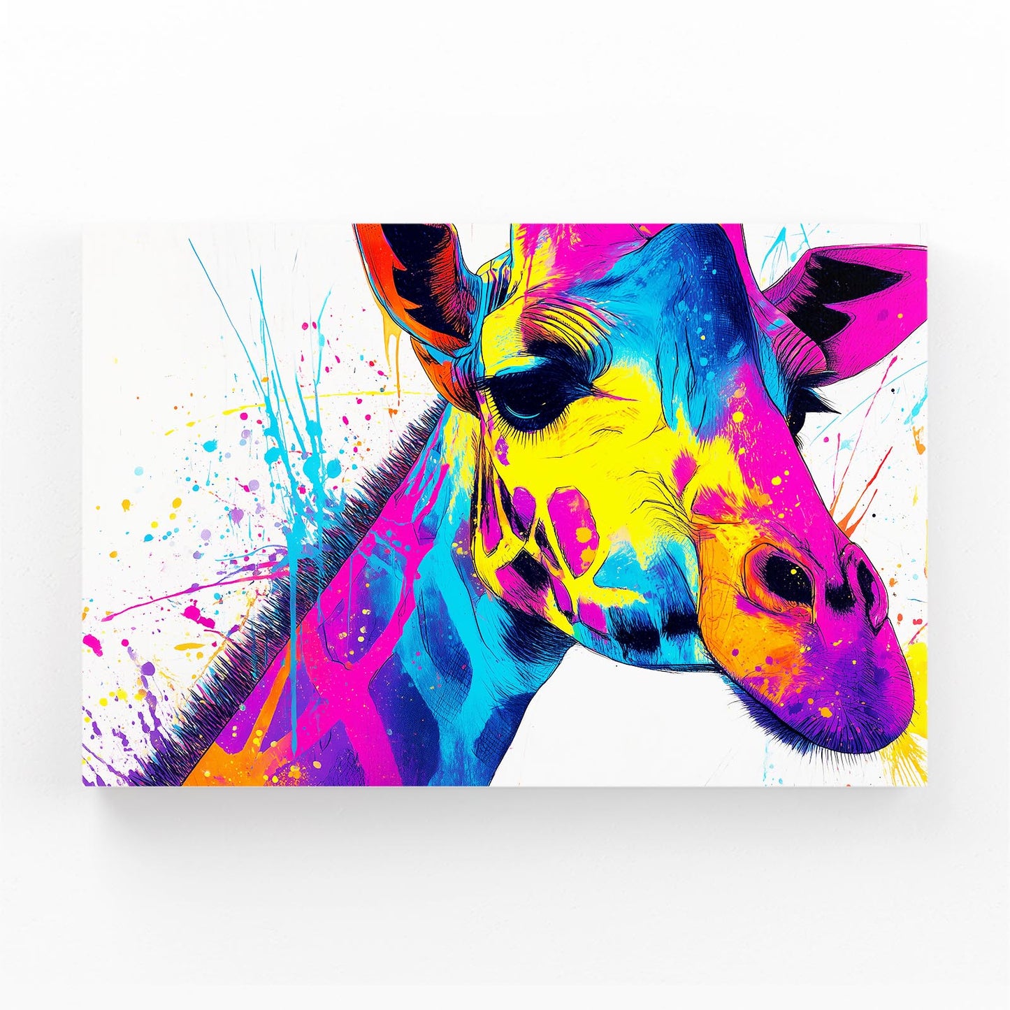 Colorful abstract painting of a giraffe head on a white background