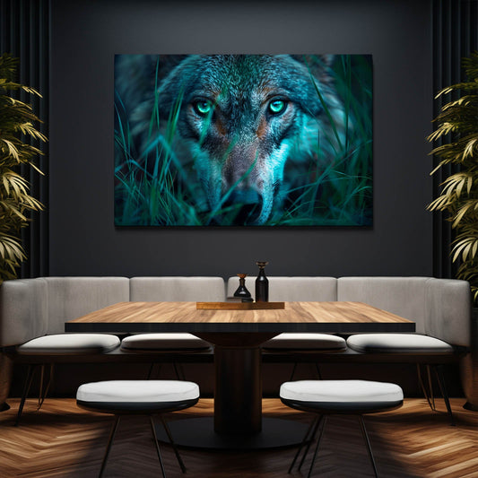 Cool Wolf Art — landscape canvas print in blue tones, view 3