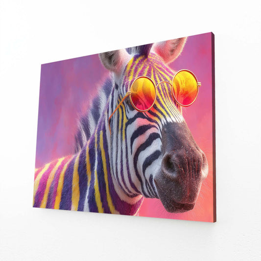 Cool Zebra Art – angled canvas view on white background