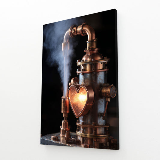 Copper Heart Still Steampunk Canvas Art – angled canvas view on white background