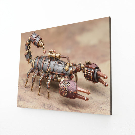 Copper Mechanical Scorpion Steampunk Prints – angled canvas view on white background
