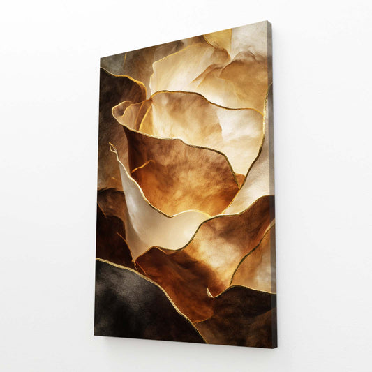 Copper Petal Folds Gold Wall Decor – angled canvas view on white background