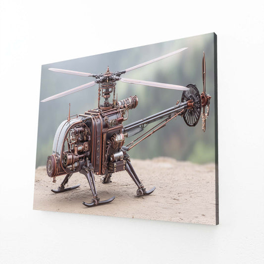 Copper Steam Gyrocopter Steampunk Art – angled canvas view on white background