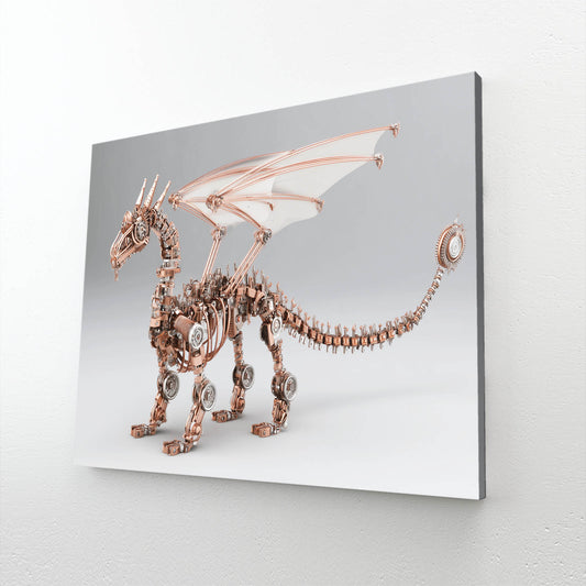 Copper Winged Dragon Steampunk Wall Decor – angled canvas view on white background
