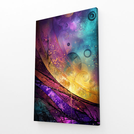 Cosmic Galaxy Abstract Egyptian Art – angled canvas view on white background