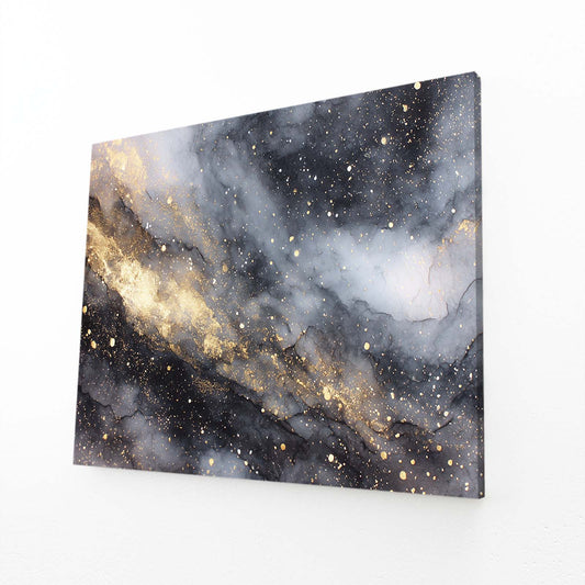 Cosmic Marble Dust Gold Prints – angled canvas view on white background